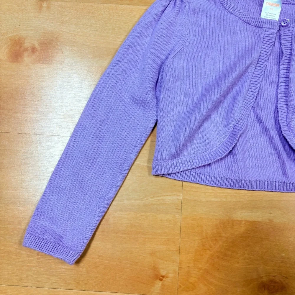 Gymboree Purple Floral 1-Button Closure Embroidered Cotton Cardigan Girls 5T